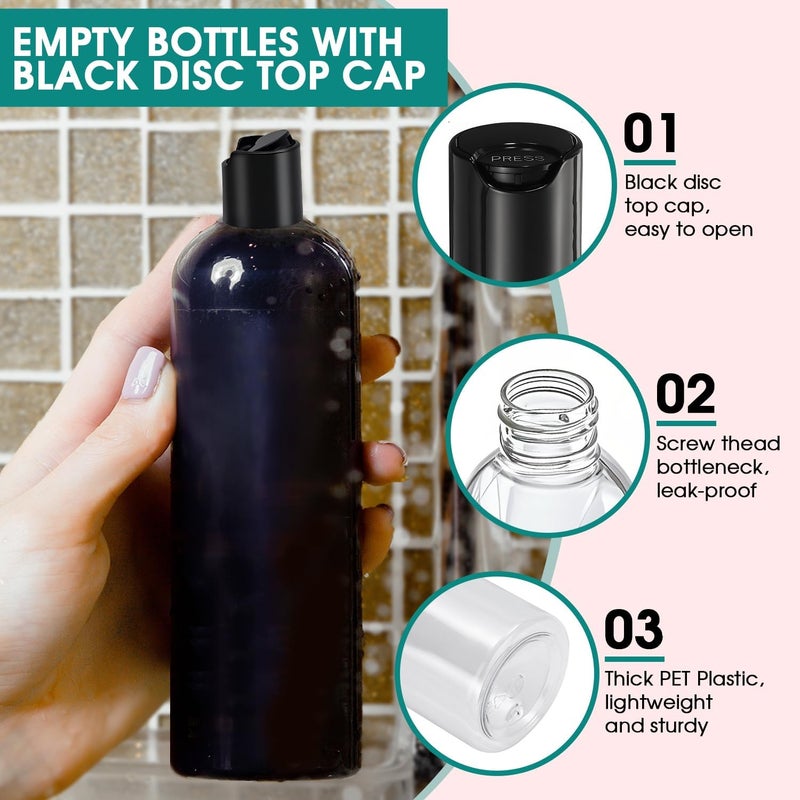 DPLASKA 6 Pcs 16 oz Clear Plastic Empty Bottles with Black Disc Top Caps, Squeezable Refillable Shampoo Bottles Travel Cosmetic Containers for Lotions, Body Soap Cream - Image 4